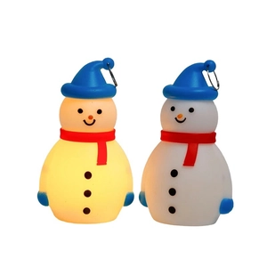 LED Christmas snowman night light with blue hat and red scarf in glowing and off modes