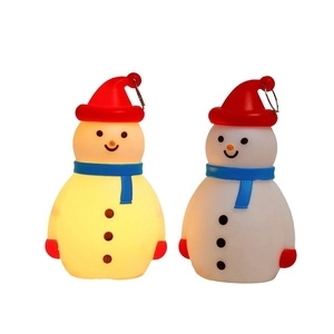 Dual pack of LED snowman night lights showing illuminated and off states for Christmas