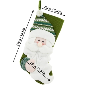 Large green knitted Christmas stocking with 3D Santa Claus figure and hanging loop