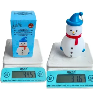 Detailed weight measurement of the Christmas snowman LED light and its blue packaging