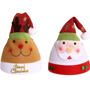Gold Stamping Plush Christmas Hat For Adults Cartoon Santa Claus Reindeer Festive Party Decoration Xmas Costume Accessories