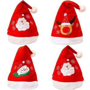 Christmas Velvet Embroidered Hat For Adults Kids Cartoon Santa Snowman Reindeer Pattern Red White Plush Xmas Party Decor Hat
