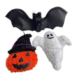 Halloween glitter wall hanging set with bat, ghost and pumpkin decorations