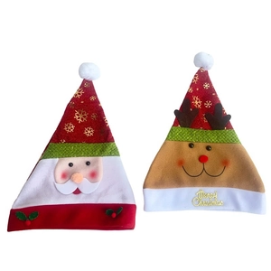 Festive Christmas hats with Santa and Reindeer designs featuring gold snowflake patterns