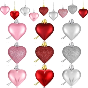 36pcs heart ornaments set with glitter, matte, and mirror finishes for holiday decor