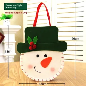 Detailed view of snowman felt candy bag with dimensions 15x18x26cm and 30g weight