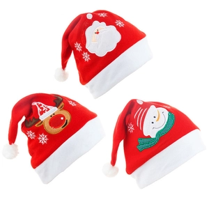 Christmas velvet hats set featuring Santa Claus, Reindeer and Snowman for holiday party
