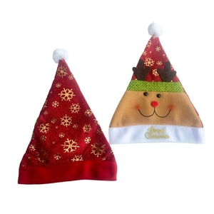 Christmas hat set with gold snowflake print and plush reindeer design for holiday party decor