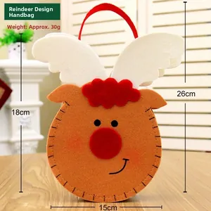 Detailed size specifications of a felt Christmas reindeer candy bag with dimensions