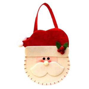 Felt Santa Claus Christmas candy gift bag with festive red fabric and soft carry handle