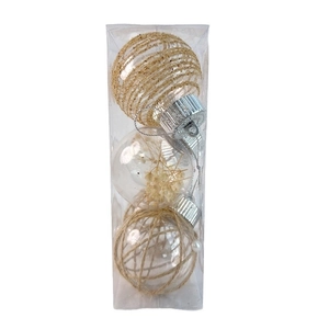 Set di tre palline di Natale trasparenti in PET con spago e fiori secchi in scatola