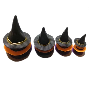Mini Halloween wizard hats set in black with gold trim and purple orange felt base
