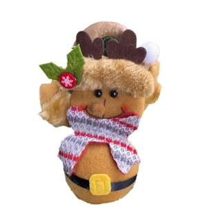 Christmas reindeer plush ornament with a striped scarf and hat for holiday decoration