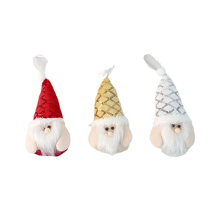 Set of three plush Christmas gnome ornaments with sequined hats and long white beards