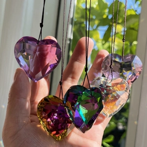 Heart Crystal Hanging Ornament Multi Faceted Prism Sun Catcher For Valentine's Mother's Day Wedding Home Party Decoration