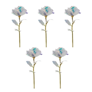 Detail of five iridescent artificial roses with gold stems for Valentine's Day decor