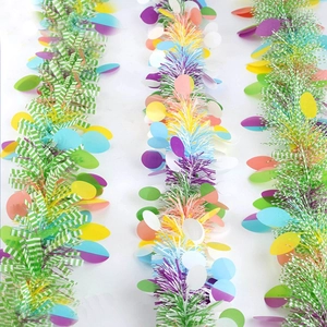 Metallic Festive Tinsel Garland Long Holiday Decoration For Easter Valentine Day Mardi Gras Party Heart Egg Sequin Ribbon Banner Home Decor