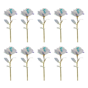 Set of 10 artificial iridescent roses with gold-plated stems for Valentine's Day decor