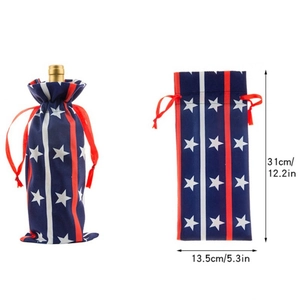 US Independence Day wine bottle gift bag with stars and stripes pattern and red drawstring