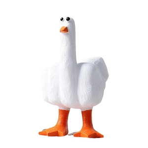 Statue de canard créative en résine blanche 14,5 cm avec geste du doigt pour bureau