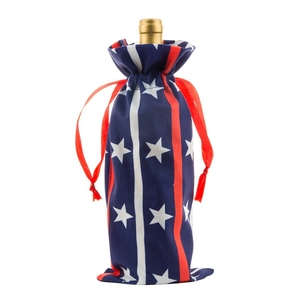 Patriotic USA flag wine bottle gift bag with red drawstring and star pattern