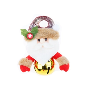 Christmas Santa plush doll hanging ornament with gold bell for festive tree decoration