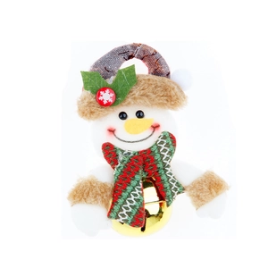 Christmas snowman plush doll hanging ornament with gold metal bell and knit scarf