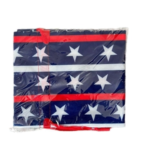 Folded American flag drawstring wine bottle cover with star and stripe patterns