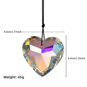 Detail view of heart crystal pendant with dimensions 4.5cm and iridescent finish