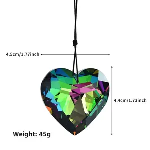 Iridescent heart crystal pendant with dimensions 4.5cm by 4.4cm and weight 45g