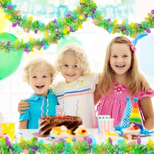Colorful party garland with multicolor heart accents used for kids birthday decoration