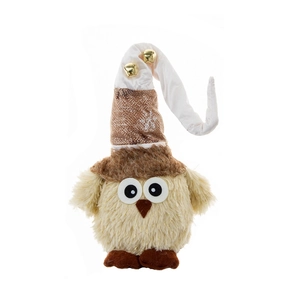 Plush owl doll with long snowflake hat and golden bells for 2025 home decoration