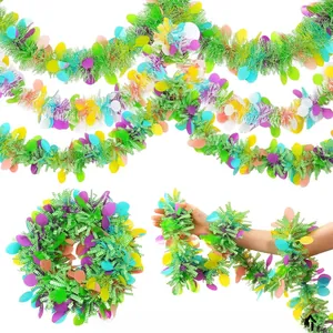 Colorful festive tinsel garlands for party decoration featuring multi-color sequins and stripes
