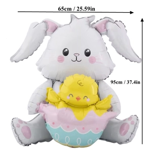 Easter foil balloon featuring a cute bunny and chick with dimensions 65x95cm shown