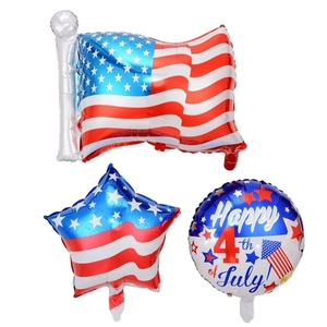 Independence Day foil balloon set with American flag star and Happy 4th of July designs