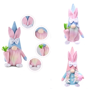 Easter gnome plush doll set with bunny ears holding carrot and egg decorations