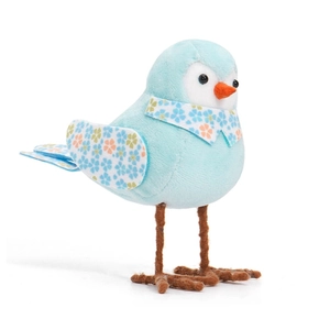 Cute light blue plush Easter bird figurine with floral pattern and long legs for decor