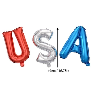 Detail of USA foil balloon set in red silver blue with 40cm height dimension mark