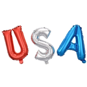 Red, silver and blue USA letter foil balloons for 4th of July Independence Day decoration