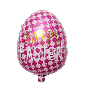 Pink checkered Easter egg aluminum foil balloon with gold Happy Easter message
