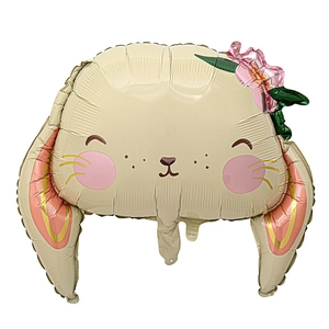 Easter bunny foil balloon in beige with pink flower detail for festive party decorations
