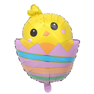 Easter chick hatching from colorful egg foil balloon for holiday party decoration