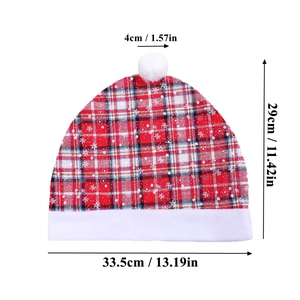 Red plaid Christmas car seat cover with white snowflake pattern and plush pompom trim