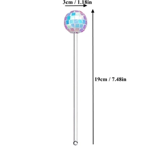 Disco ball acrylic cocktail stirrer with 3cm mirror sphere and 19cm transparent rod