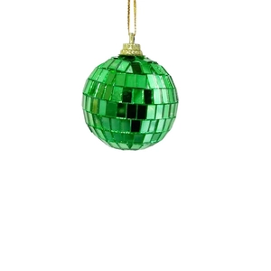 Green mirror disco ball ornament with gold hanging string for holiday party decoration