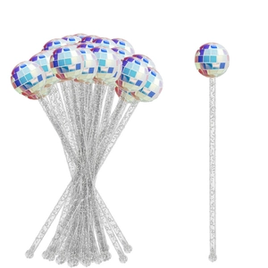 Disco ball cocktail stirrers with mirror finish and acrylic sticks for party drinks