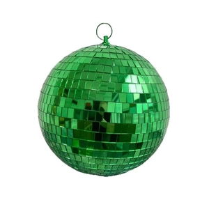 Hanging green disco mirror ball with small square glass tiles for St. Patrick's Day decor