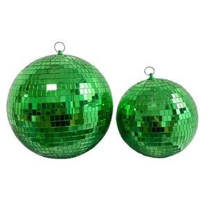 Green mirror disco ball set with hanging loops for Irish festival party decor