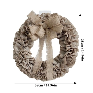 Handmade double-layered burlap Christmas wreath with bow, 38cm diameter rustic decor