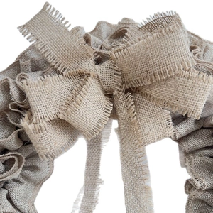 Handmade double-layered Christmas burlap wreath featuring a rustic french style bow design